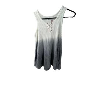 CX Girls Gray White Ombre Dip Tie Waffle Knit Lace-Up Tank Top Youth Size 10